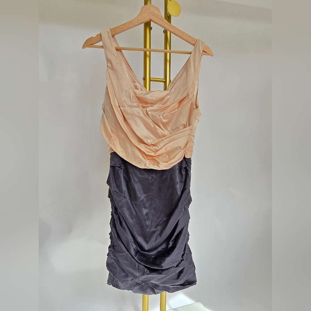 Express Satin Dress Above Knee Sleeveless in Pink and Blue Runched Y2K